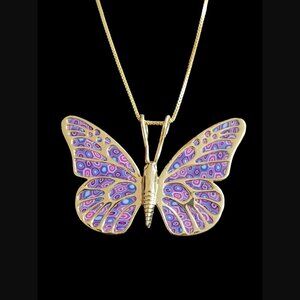 Adina Plastelina 925 Silver Yellow Gold Vermeil Purple Millefiori 1" Pendant